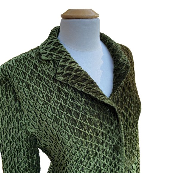 Great Cavalier Dark Green Crushed Velvet Crinkle Diamond Pattern Button Blazer-M - Picture 3 of 15